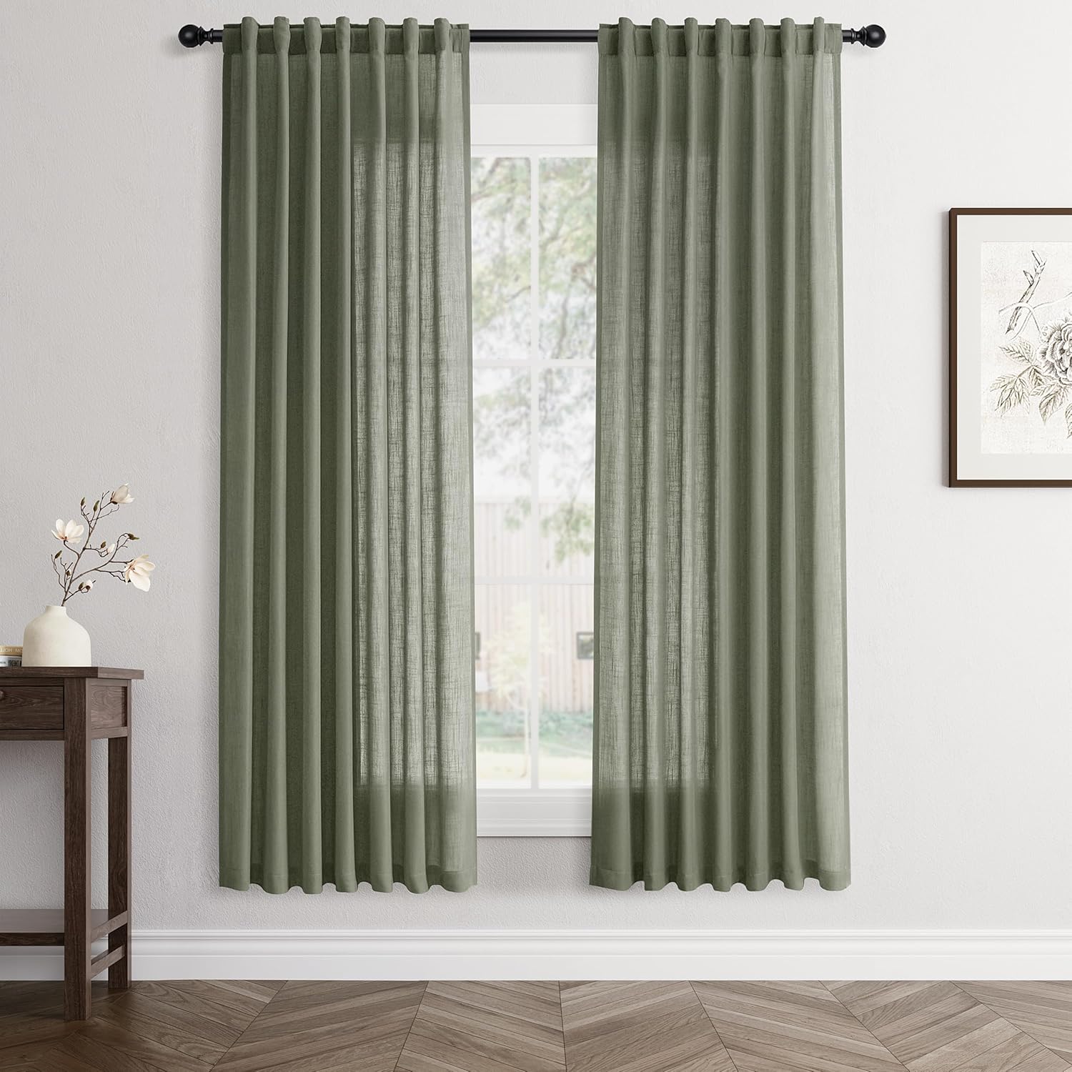 Linen White Curtains 84 inches Long for Bedroom Back Tab Privacy Light Filtering Semi Sheer White Boho Farmhouse Curtain Textured Modern Elegant Coastal Decor Curtains for Living Room