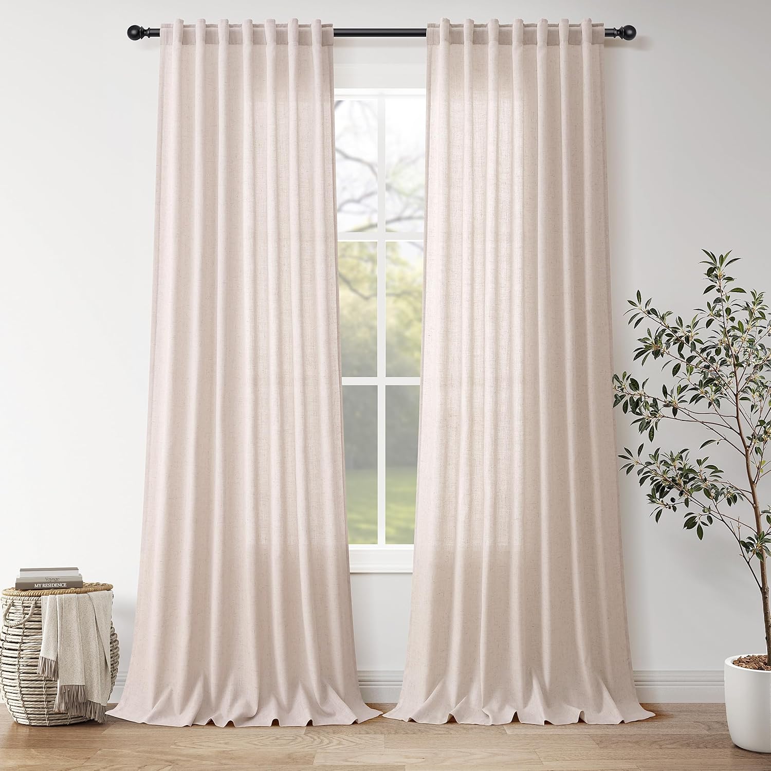 Nanspring Burgundy Linen Curtains 84 Inch Length 2 Panels Set for Living Room Rod Pocket Back Tab Light Filtering Window Drapes for Bedroom Dining Room Protect Privacy Modern Farmhouse Decor 52x84