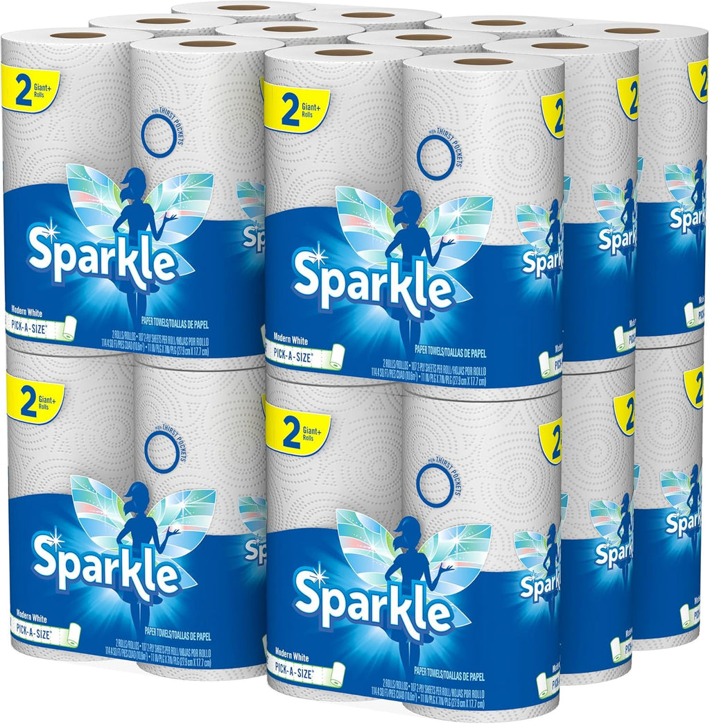 Sparkle Pick-A-Size Paper Towels, 24 Double Rolls (2,640 Sheets Total) - Strong 2-Ply Towels for Kitchen Cleanup and Everyday Messes