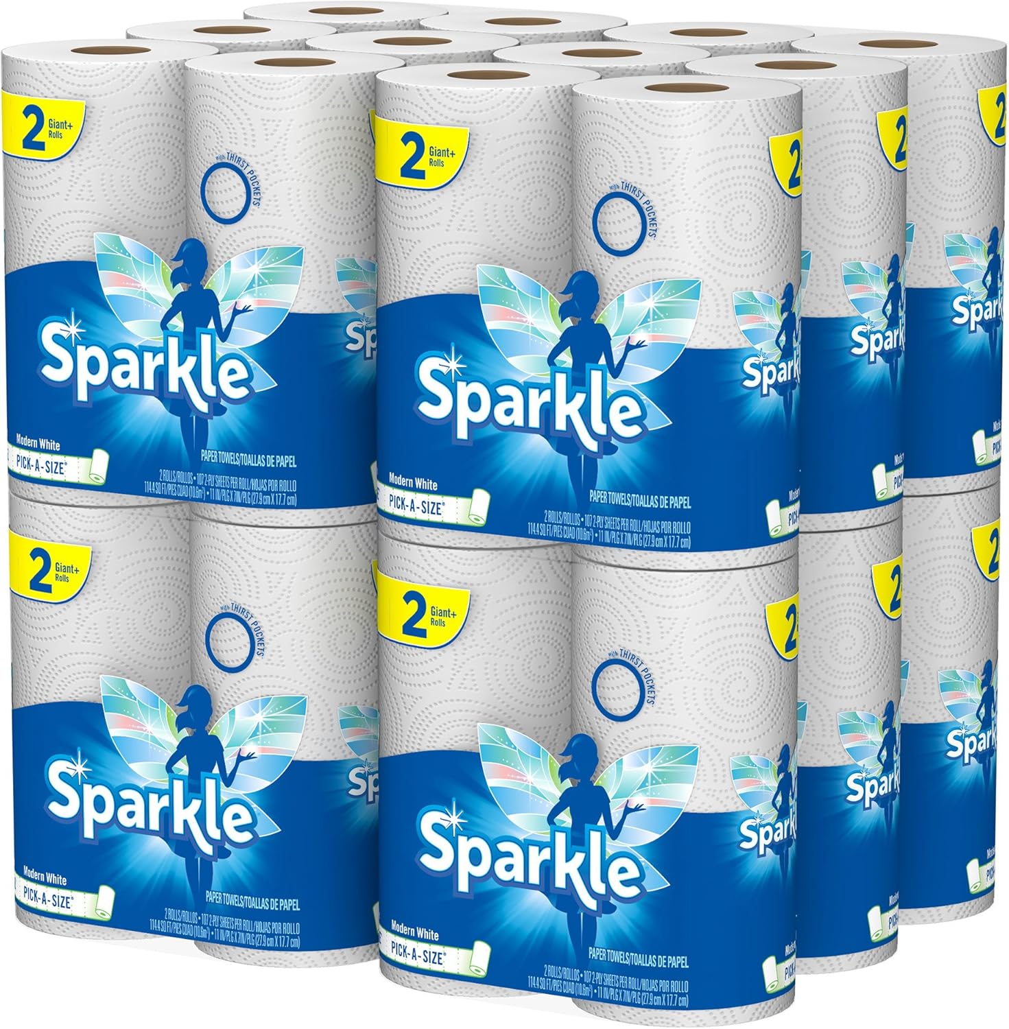 Sparkle Pick-A-Size Paper Towels, 24 Double Rolls (2,640 Sheets Total) - Strong 2-Ply Towels for Kitchen Cleanup and Everyday Messes